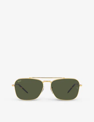 Ray Ban Rb3636 Caravan Square-frame Metal Sunglasses In Gold