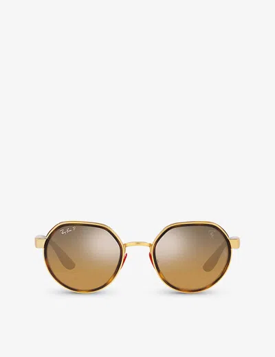 Ray Ban Ray-ban Womens Gold Rb3703m Scuderia Ferrari Irregular-frame Metal Sunglasses