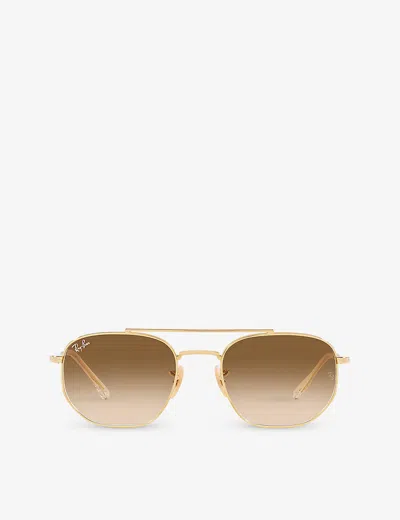 Ray Ban Ray-ban Womens Gold Rb3707 Faceted-shape Metal Sunglasses