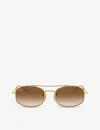 Ray Ban Womens Gold Rb3719 Oval-frame Crystal Sunglasses In Gold