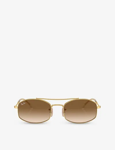 Ray Ban Womens Gold Rb3719 Oval-frame Crystal Sunglasses