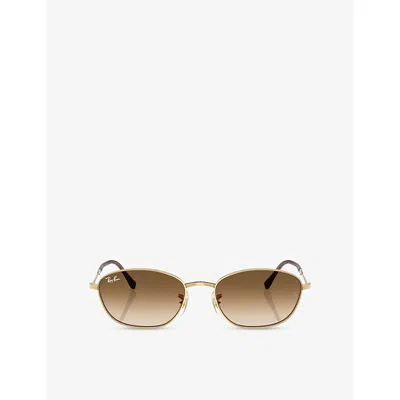 Ray Ban Womens Gold Rb3749 Irregular-frame Metal Sunglasses