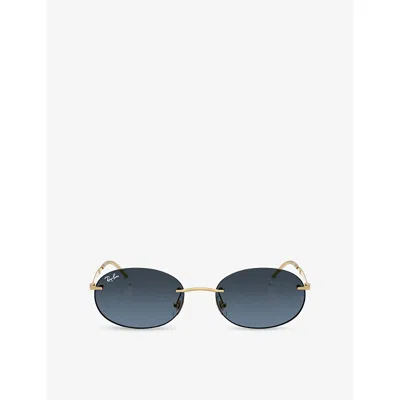 Ray Ban Womens Gold Rb3767 Oval-frame Metal Sunglasses In Blue