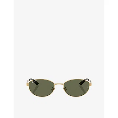 Ray Ban Womens Gold Rb3774d Oval-frame Metal Sunglasses