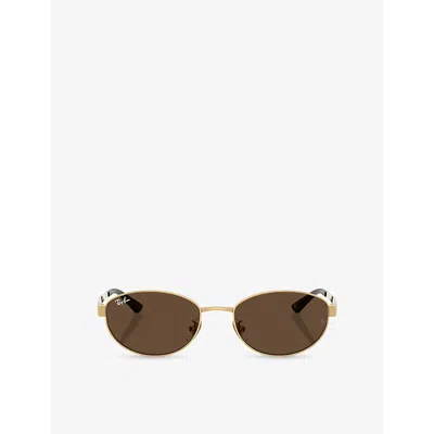 Ray Ban Womens Gold Rb3774d Oval-frame Metal Sunglasses In Brown