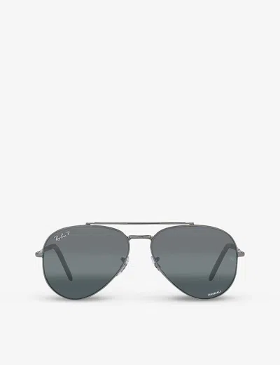 Ray Ban Rb3625 Aviator-frame Metal Sunglasses In Grey