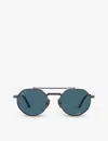 Ray Ban Round Ii Titanium Sunglasses Gunmetal Frame Blue Lenses Polarized 53-20 In Grey