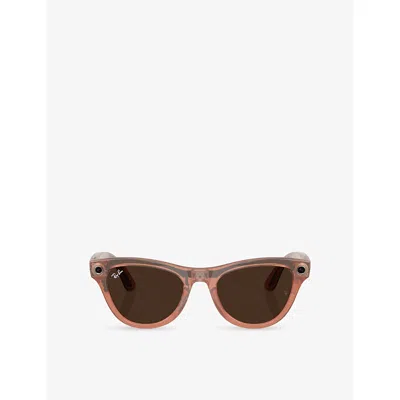 Ray Ban Womens Pink Rw4014 Skyler Cat-eye Frame Injected Meta Ai Glasses In Brown