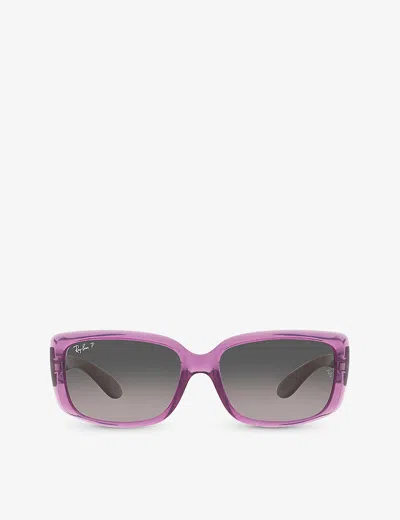 Ray Ban Ray-ban Womens Purple Rb4389 Rectangular-shape Transparent-propionate Sunglasses In Gray