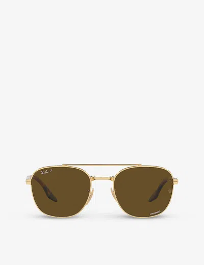 Ray Ban Womens Ray-ban Rb3688 Chromance Square-frame Metal Sunglasses In Gold