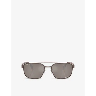 Ray Ban Womens Rb3751ch Chromance Square-frame Metal Sunglasses Brown