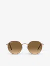 Ray Ban Rb3565 Jack Hexagonal-frame Gold-toned Metal Sunglasses In Gold