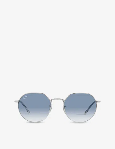 Ray Ban Womens Ray-ban Rb3565 Jack Hexagonal-frame Silver-toned And Acetate Sunglasses