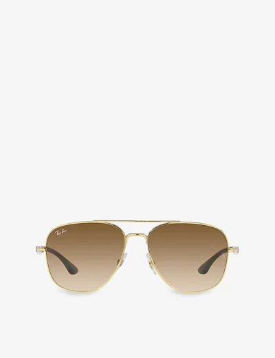 Ray Ban Womens Rb3683 Aviator-frame Metal Sunglasses Gold