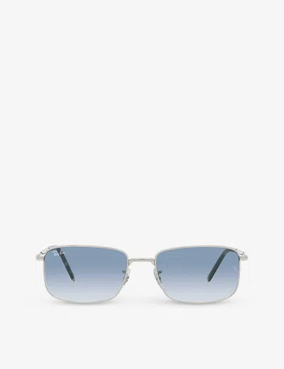 Ray Ban Ray-ban Womens Silver Rb3717 Rectangle-frame Polished Silver-metal Sunglasses
