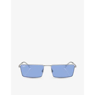 RAY BAN WOMENS SILVER RB3741 EMY RECTANGLE-FRAME METAL SUNGLASSES