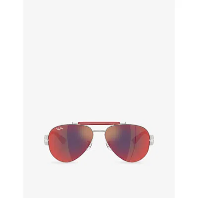 Ray Ban B3762m Ray-ban X Scuderia Ferrari Aviator-frame Metal Sunglasses In Metallic