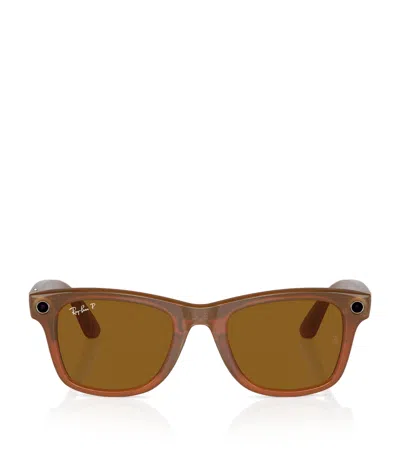 Ray Ban X Meta Large Smart Wayfarer Sunglasses In Beige