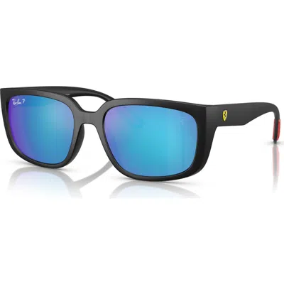 Ray Ban Ray-ban X Scuderia Ferrari 57mm Chromance Polarized Square Sunglasses In Matte Black/blue Polarized