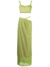 Rayane Bacha Cut-out Metallic Maxi Dress (set Of Two) In Green