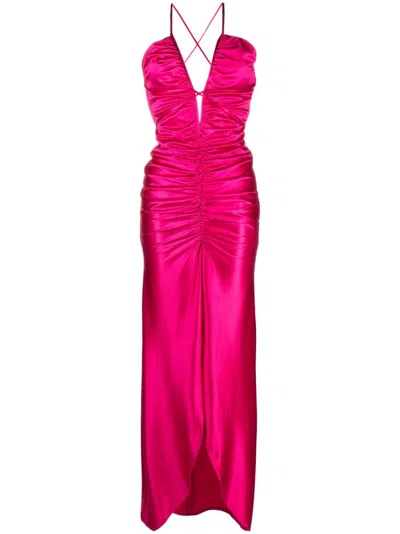 Rayane Bacha Pipa Satin Ruched Maxi Dress In Pink