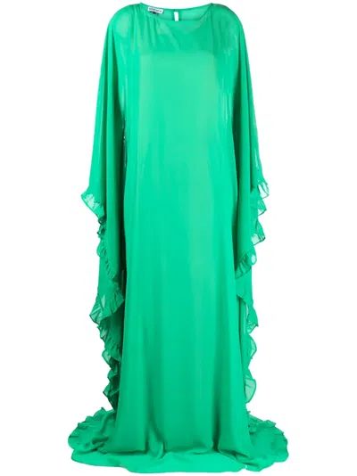 Rayane Bacha Tula Semi-sheer Draped Dress In Green