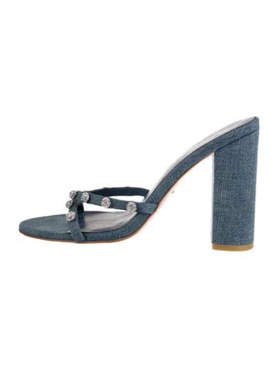 Pre-owned Raye Denim Slides In White