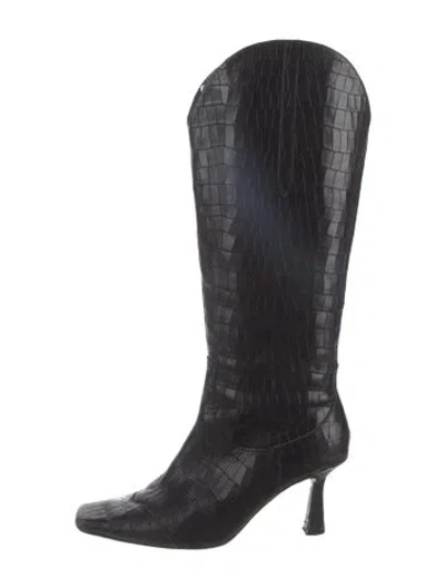 Pre-owned Raye Embossed Leather Animal Print Boots In Black
