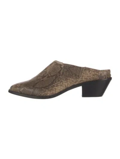 Pre-owned Raye Leather Animal Print Mules In Brown