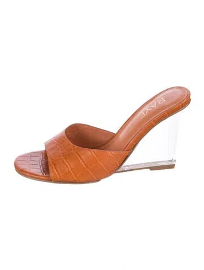 Pre-owned Raye Leather Animal Print Slides In Brown/orange
