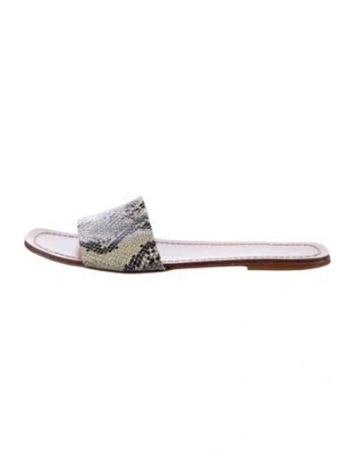 Pre-owned Raye Leather Animal Print Slides In Neutrals