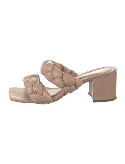 Pre-owned Raye Leather Braided Accents Slides In Neutrals