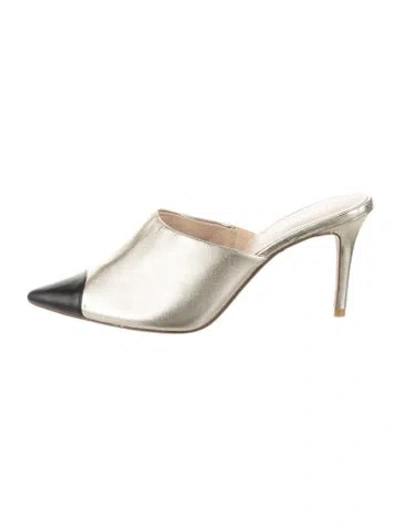 Pre-owned Raye Leather Colorblock Pattern Mules In Black/gold