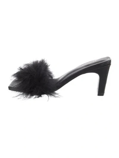 Pre-owned Raye Leather Feather Trim Slides In Black