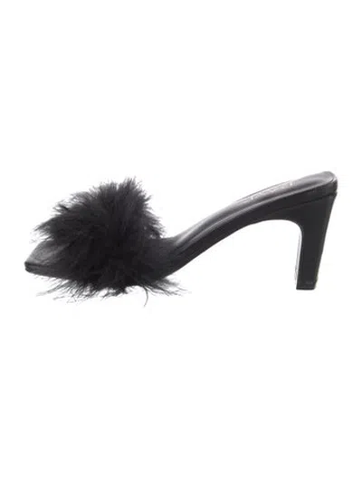 Pre-owned Raye Leather Feather Trim Slides In Black