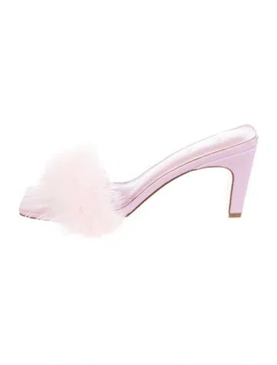 Pre-owned Raye Leather Feather Trim Slides In Pink