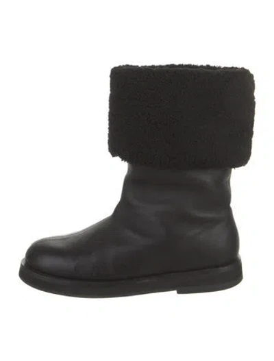 Pre-owned Raye Leather Fur Trim Boots In Black