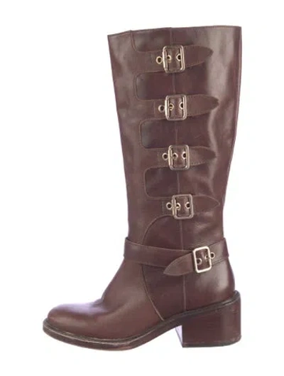 Pre-owned Raye Leather Moto Boots In Burgundy