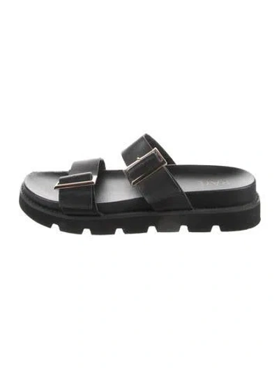Pre-owned Raye Leather Slides In Black