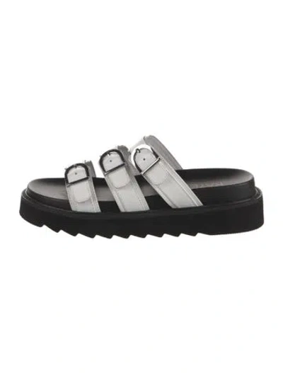 Pre-owned Raye Leather Slides In Black/white