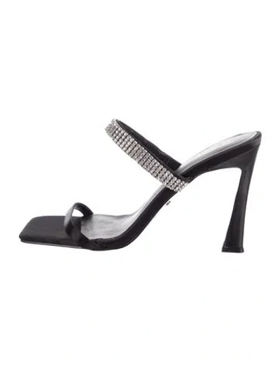 Pre-owned Raye Satin Patterned Slides In Black