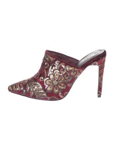 Pre-owned Raye Sequins Floral Print Mules In Burgundy