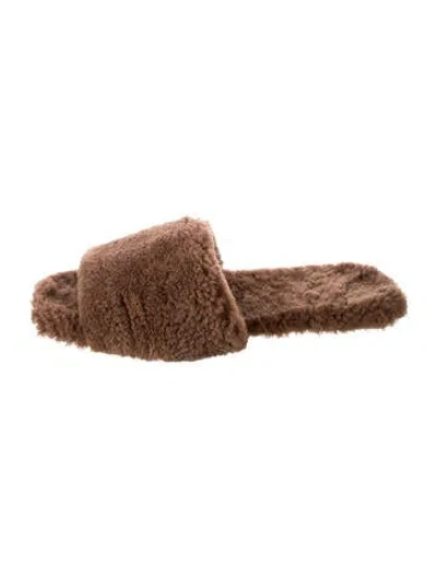 Pre-owned Raye Shearling Slides In Brown