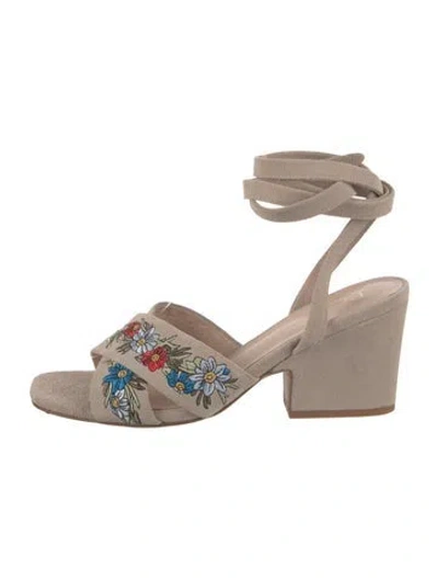 Pre-owned Raye Suede Floral Print Sandals In Multicolor