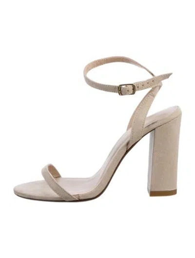 Pre-owned Raye Suede Pom-pom Embellishments Sandals In Neutrals