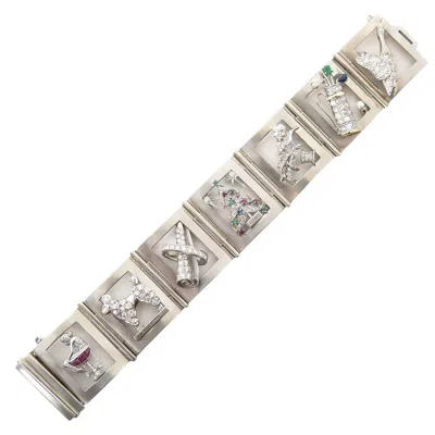 Pre-owned Raymond C. Yard 1940s Raymond Yard Gem Set Platinum Panel Charm Bracelet In Multi