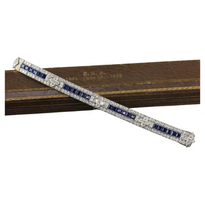 Pre-owned Raymond C. Yard Antique Art Deco Raymond Yard Old Euro Diamond And Sapphire Bracelet - Gia In Blue
