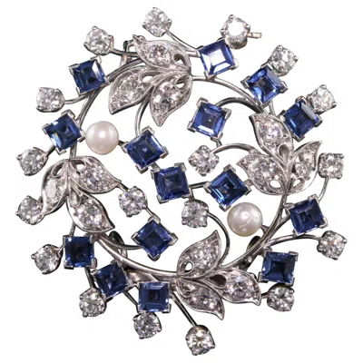 Pre-owned Raymond C. Yard Antique Art Deco Raymond Yard Platinum Old Cut Diamond Yogo Sapphire Pin Pendant In Blue