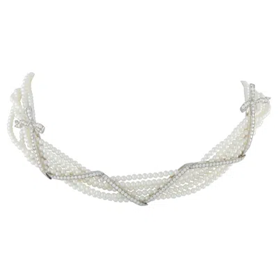 Pre-owned Raymond C. Yard Platinum 3.0ct Diamond And Pearl 5-strand Necklace Ry02-042326 In Multi