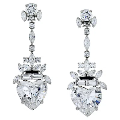 Pre-owned Raymond C. Yard Platinum Hanging Gia Heart Diamond Drop Dangling Earrings In Multi